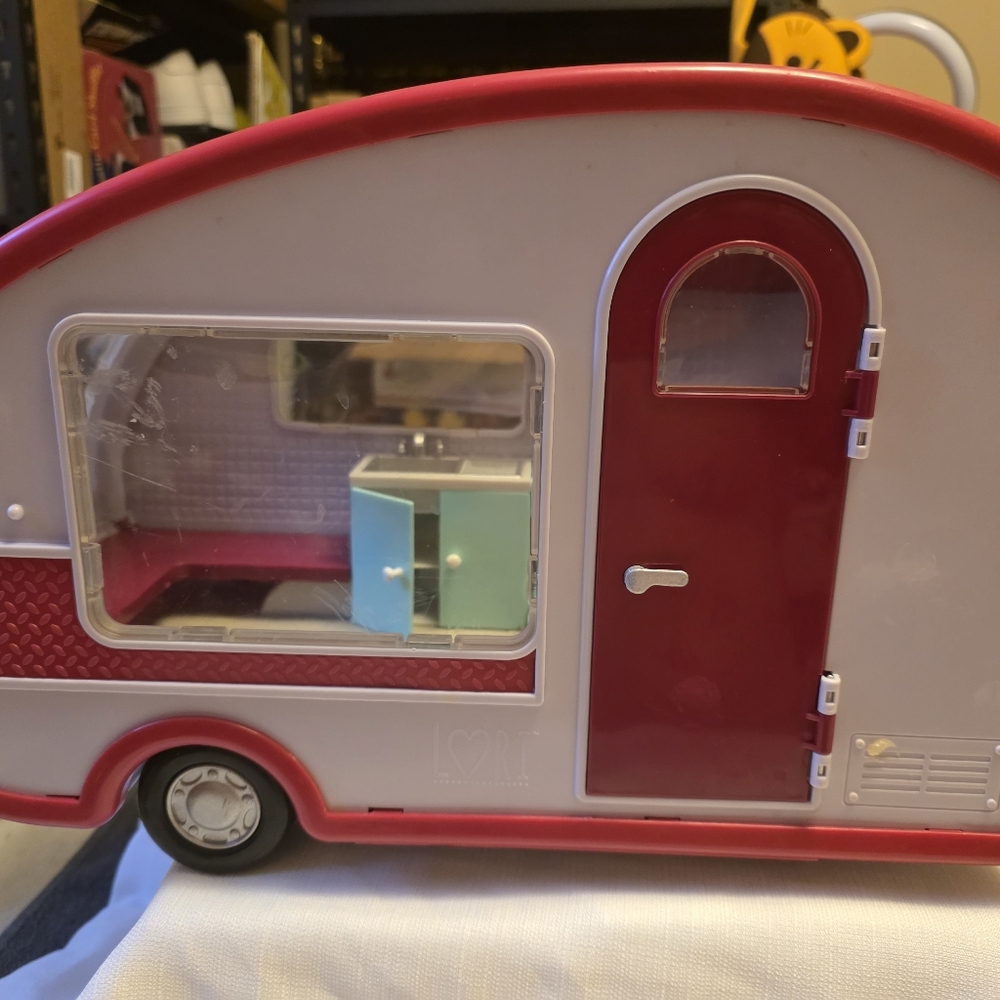 Kids Toy Camper with Red and White Design